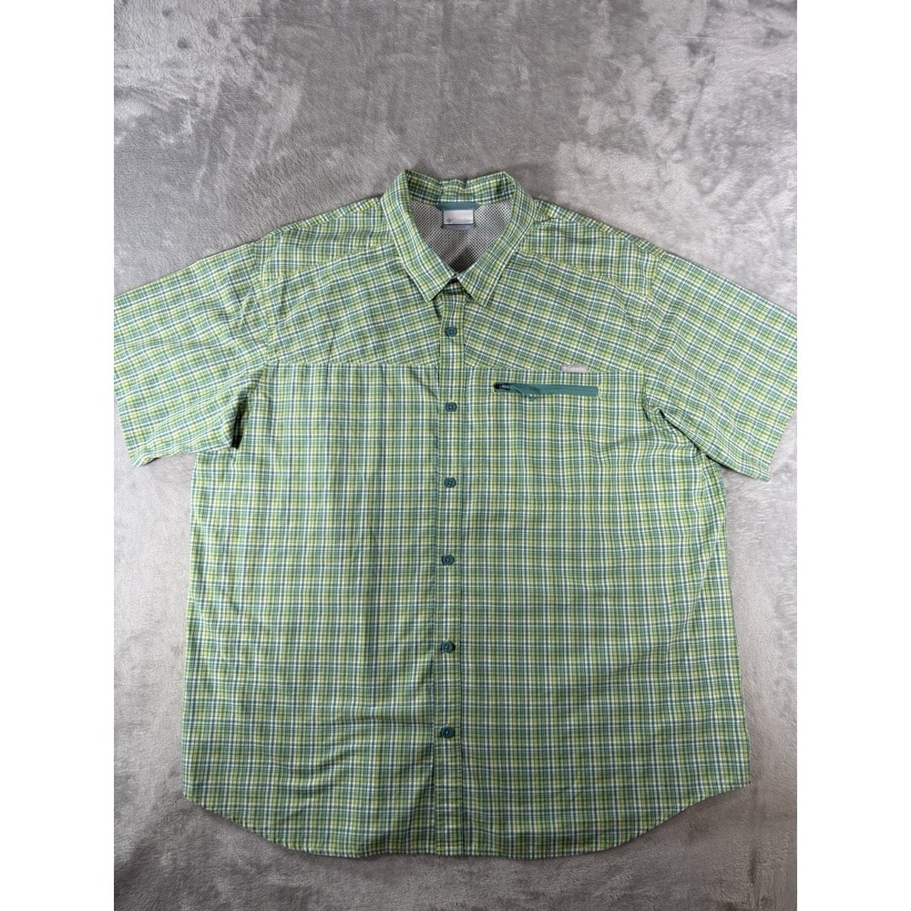 Columbia Shirt Mens 2XL Green Sycamore Falls Yarn Dye‎ Plaid Short Sleeve